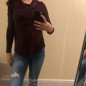 long sleeve lace up top
